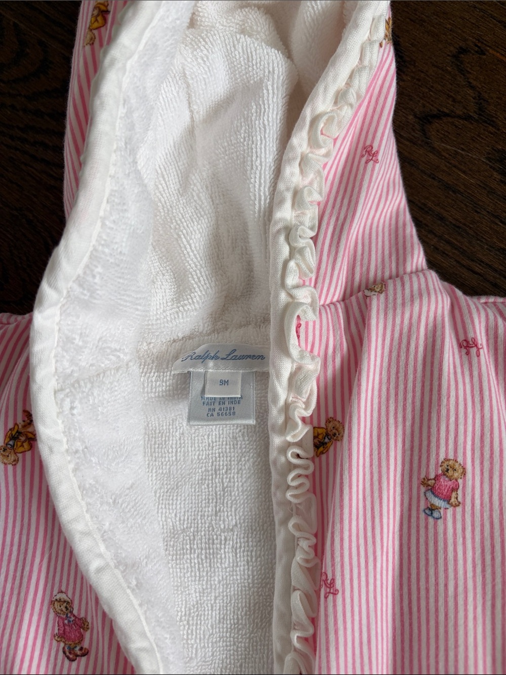Ralph Lauren Pink & White Striped Kids Hooded Pajama with Teddy Motif